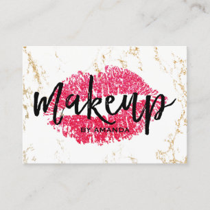 Makeup Artist Red Lips Gold White Marble Salon Business Card