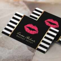 Makeup Artist Red Lips Modern Black White Stripes