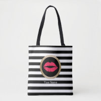 Makeup Artist Red Lips Modern Black White Stripes