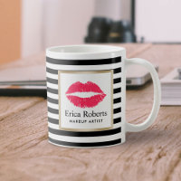 Makeup Artist Red Lips Modern Stripes Beauty Salon