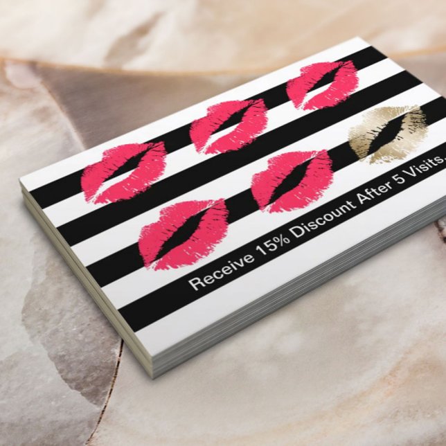 Makeup Artist Red Lips Modern Stripes Loyalty Card (Creator Uploaded)
