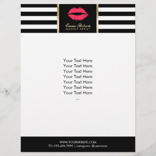 Makeup Artist Red Lips Modern Stripes Salon Flyer