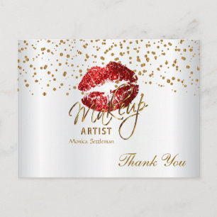 Makeup Artist Red Lips on White Postcard