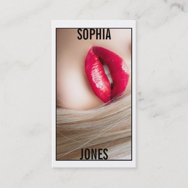 ★ Makeup Artist Red Lips Photo Business Card ★ (Front)