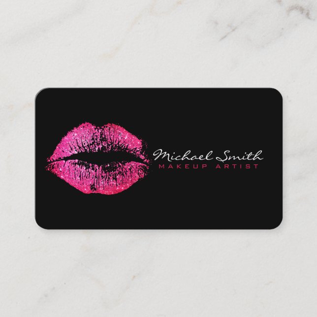 Makeup Artist Red Lips Plain Black Business Card (Front)