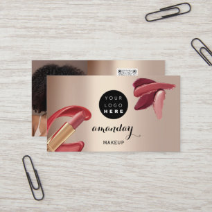 Makeup Artist Red Lipstick Rose Gold Photo QR Code Business Card