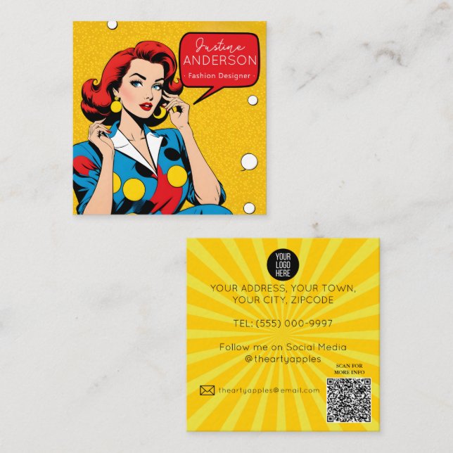 makeup artist Retro Pop Art Lady woman Wow Square Business Card (Front/Back)
