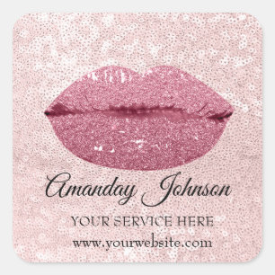Makeup Artist Rose Glitter Kiss Lips Name Web Square Sticker