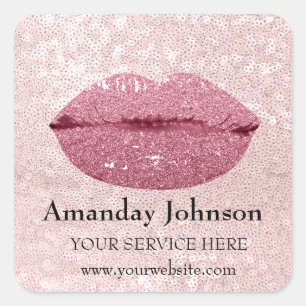 Makeup Artist Rose Glitter Lips Name Web Square Sticker
