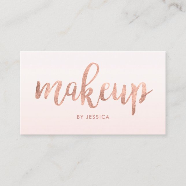 Makeup Artist Rose Gold Blush Pink Business Card (Front)