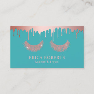Makeup Artist Rose Gold Dripping Eyelash Turquoise Business Card