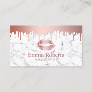 Makeup Artist Rose Gold Drips Marble Beauty Salon Business Card