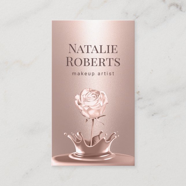 Makeup Artist Rose Gold Flower Splash Beauty Salon Business Card (Front)