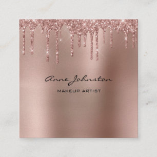 Makeup Artist Rose Gold Glitter and Sparkle Square Business Card