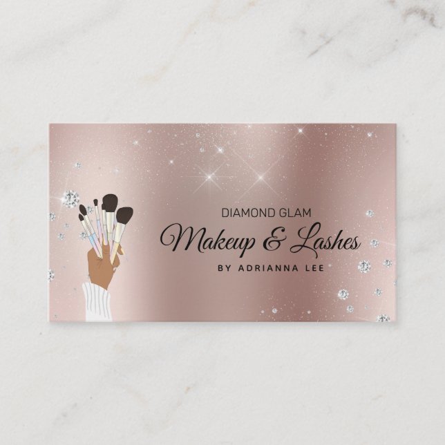 Makeup Artist Rose Gold & Glitter Beauty Salon Business Card (Front)