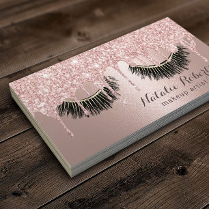 Makeup Artist Rose Gold Glitter Drips Beauty Salon Business Card