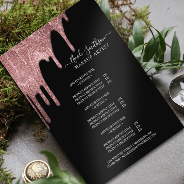 Makeup Artist Rose Gold Glitter Glam Service List Flyer (Creator Uploaded)
