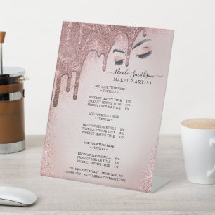 Makeup Artist Rose Gold Glitter Glam Service List  Pedestal Sign