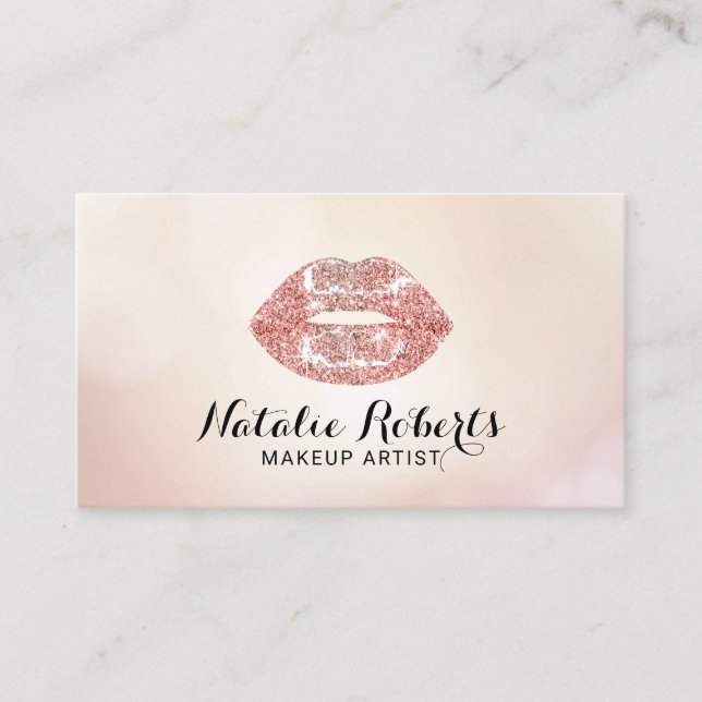 Makeup Artist Rose Gold Glitter Lips Beauty Salon Business Card (Front)