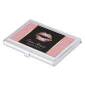 Makeup Artist Rose Gold Glitter Lips Modern Salon Business Card Holder (Front)