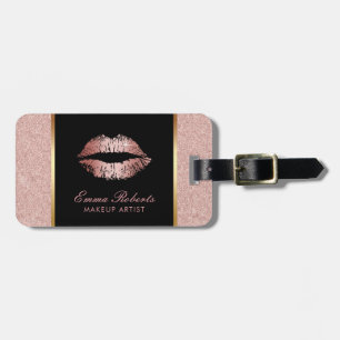 Makeup Artist Rose Gold Glitter Lips Modern Salon Luggage Tag
