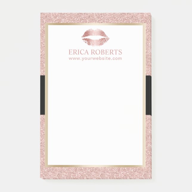 Makeup Artist Rose Gold Glitter Lips Modern Salon Post-it Notes (Front)