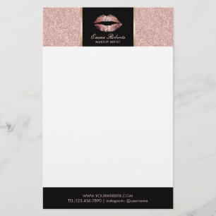 Makeup Artist Rose Gold Glitter Lips Modern Salon Stationery