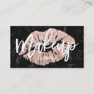 Makeup artist rose gold glitter lips script marble business card