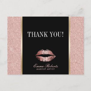 Makeup Artist Rose Gold Glitter Lips Thank You Postcard