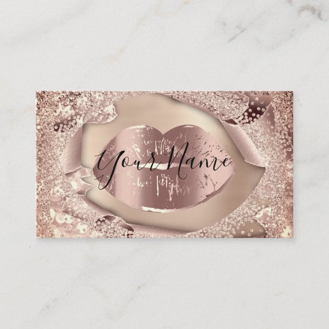 Makeup Artist Rose Gold Kiss Lips Glitter Business Card (Front)