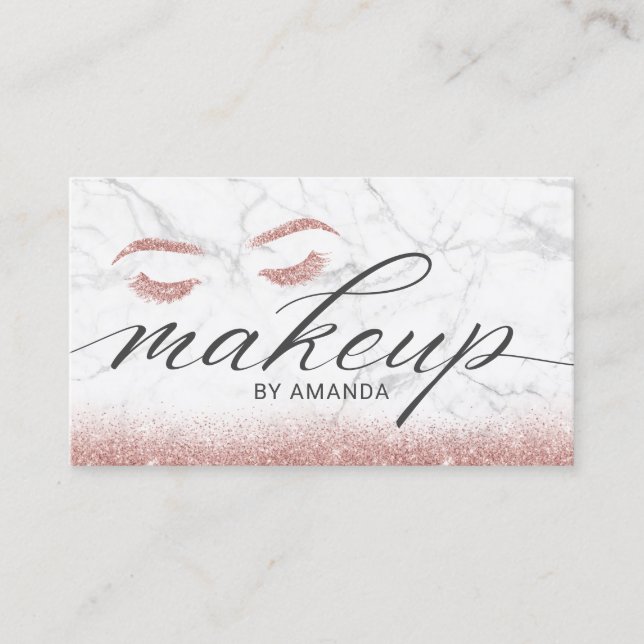 Makeup Artist Rose Gold Lashes Typography Marble Business Card (Front)