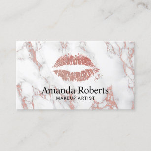 Makeup Artist Rose Gold Lips Charm Modern Marble Business Card
