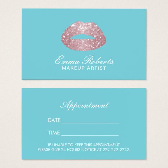 Makeup Artist Rose Gold Lips Egg Blue Appointment Business Card