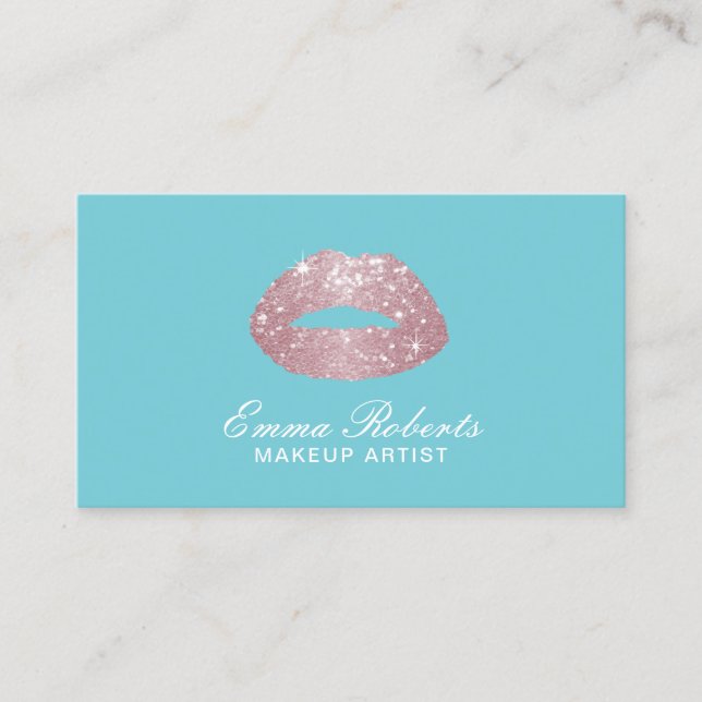 Makeup Artist Rose Gold Lips Egg Blue Appointment Card (Front)