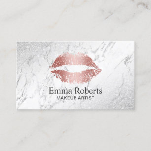 Makeup Artist Rose Gold Lips Elegant Marble Salon Business Card