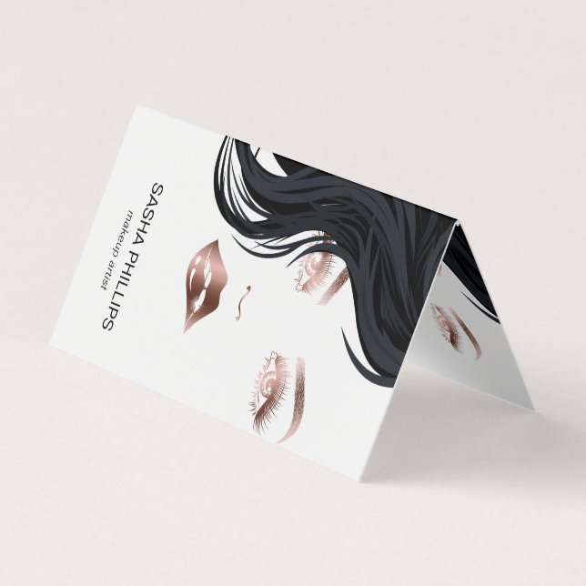 Makeup Artist Rose Gold Lips Lashes Eyes Trendy Business Card (Front)