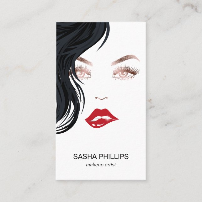 Makeup Artist Rose Gold Lips Lashes Eyes Trendy Business Card (Front)