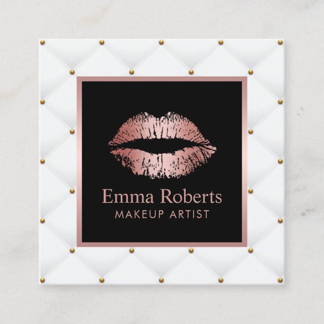 Makeup Artist Rose Gold Lips Luxury Beauty Salon Square Business Card (Front)
