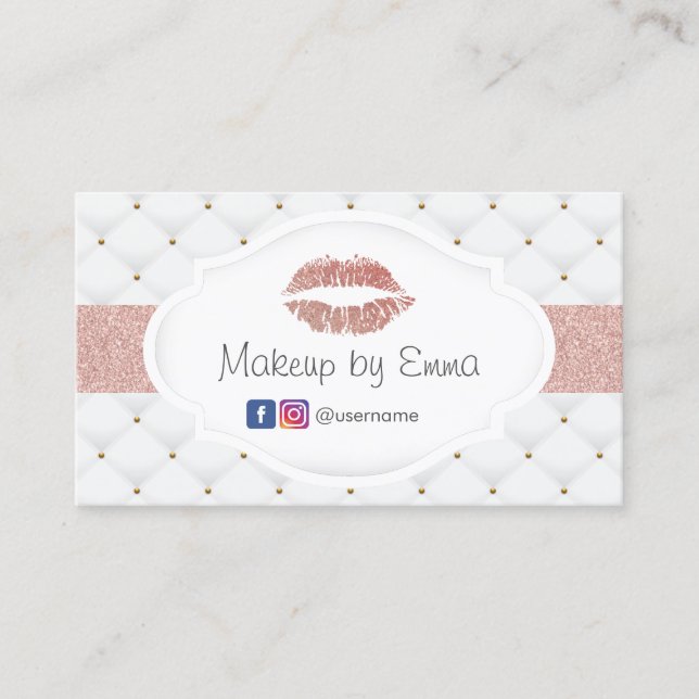 Makeup Artist Rose Gold Lips Luxury Quilts Business Card (Front)