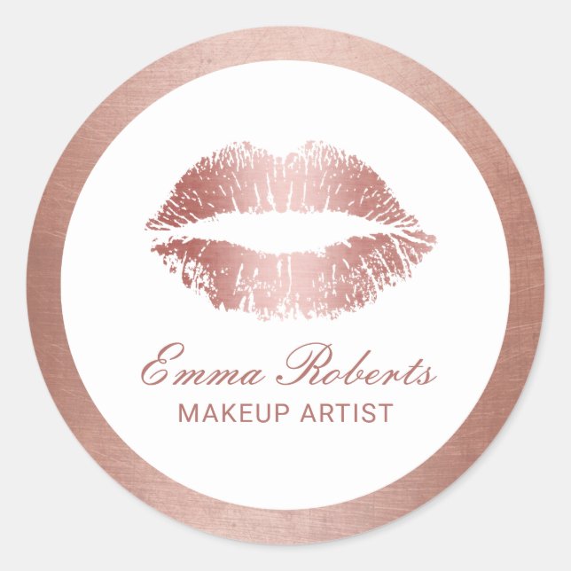 Makeup Artist Rose Gold Lips Modern Beauty Salon Classic Round Sticker (Front)