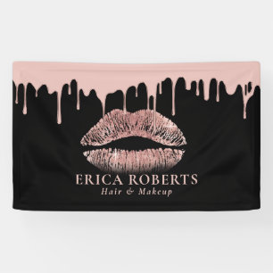 Makeup Artist Rose Gold Lips Modern Dripping Salon Banner