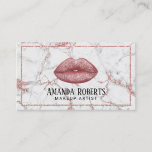 Makeup Artist Rose Gold Lips Modern Marble Salon Business Card