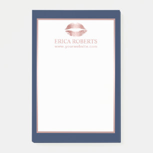 Makeup Artist Rose Gold Lips Modern Navy Blue Post-it Notes