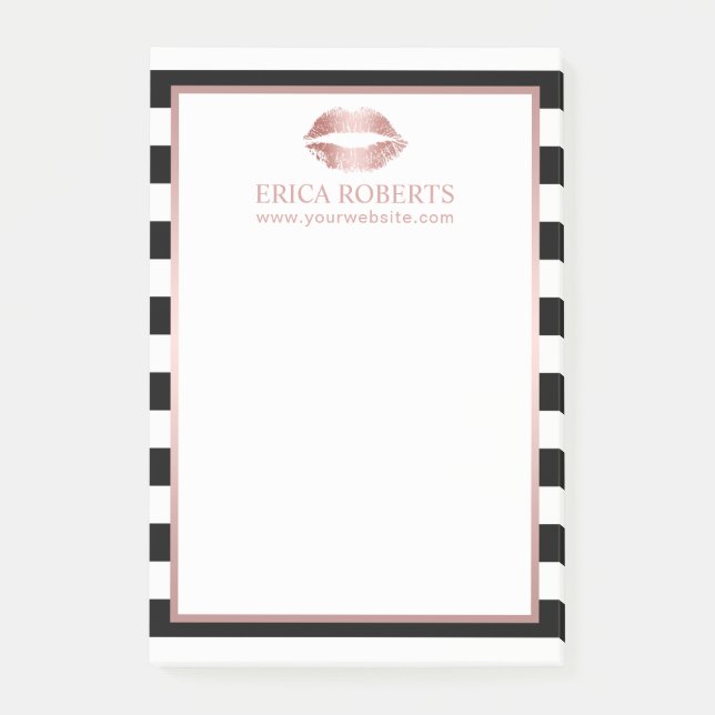 Makeup Artist Rose Gold Lips Modern Stripes Salon Post-it Notes (Front)