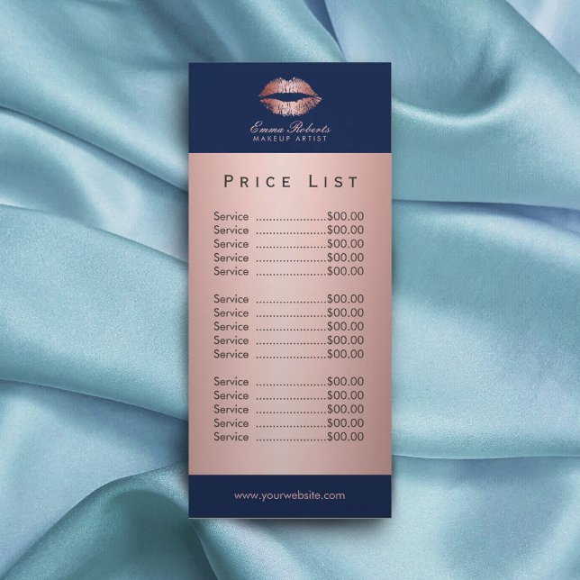 Makeup Artist Rose Gold Lips Navy Blue Price List Rack Card (Creator Uploaded)