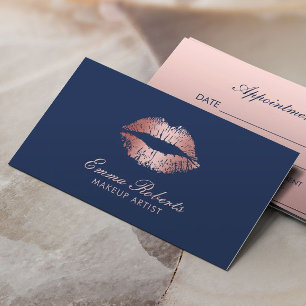 Makeup Artist Rose Gold Lips Navy Blue Salon Appointment Card