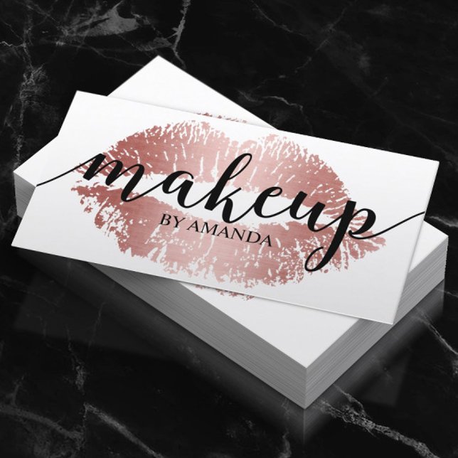 Makeup Artist Rose Gold Lips Print Salon Business Card (Creator Uploaded)