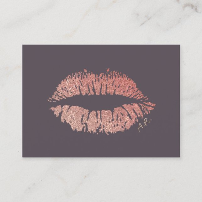 Makeup Artist Rose Gold Lips Purple Salon Business Card (Front)