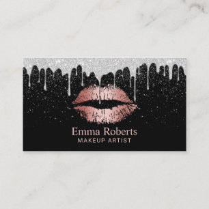 Makeup Artist Rose Gold Lips Silver Glitter Drips Business Card