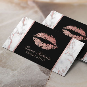 Makeup Artist Rose Gold Lips Trendy Marble Business Card
